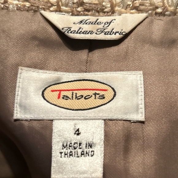 Talbots Cream and Tan Metallic Basketweave‎ blazer in EUC size 4. - Picture 6 of 7